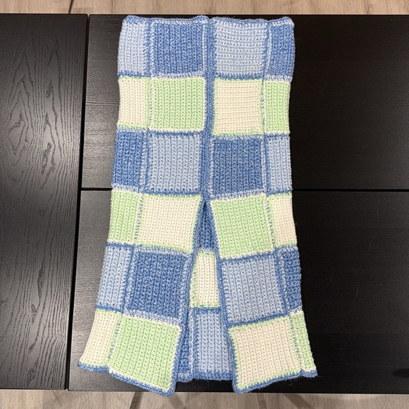 Handmade Knit Crochet Blue Green and White Skirt - Picture 9 of 10